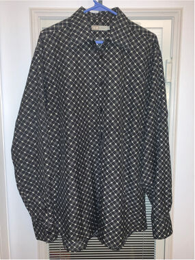 Men's WE Casual Button Down Shirt XL Black White Grid Pattern